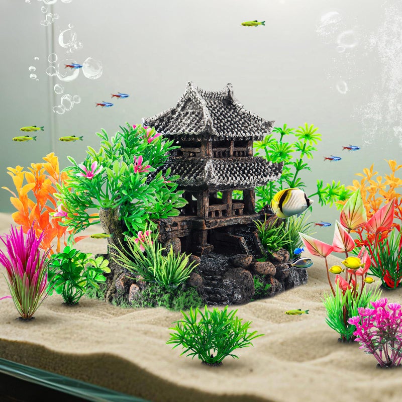 CousDUoBe 9Pcs Resin Castle Decorations Setï¼ŒRealistic Fish Tank Castle with Eco-Friendly Design,Fish Tank Decorations Aquarium Accessories - Image 5