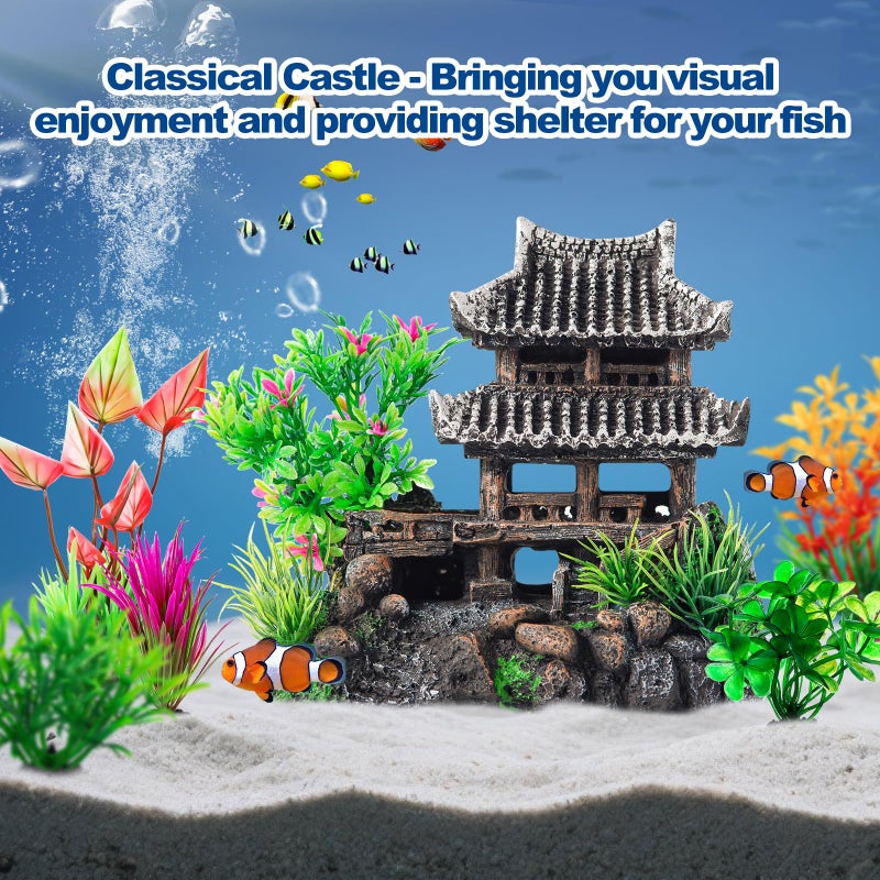 CousDUoBe 9Pcs Resin Castle Decorations Setï¼ŒRealistic Fish Tank Castle with Eco-Friendly Design,Fish Tank Decorations Aquarium Accessories - Image 3