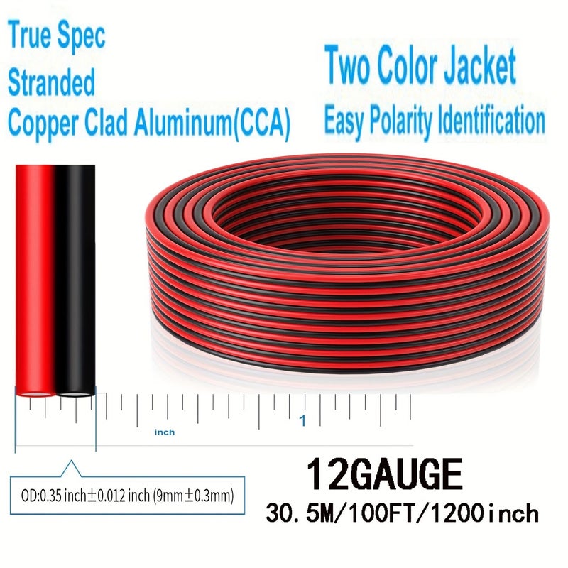 12 14 16 18 20 AWG سلك سيارات 12 AWG 50ft 100ft موصلان أحمر أسود 12V 24V DC كابل تمديد لأضواء LED والتحكم عن بعد وأسلاك السماعات - Image 3