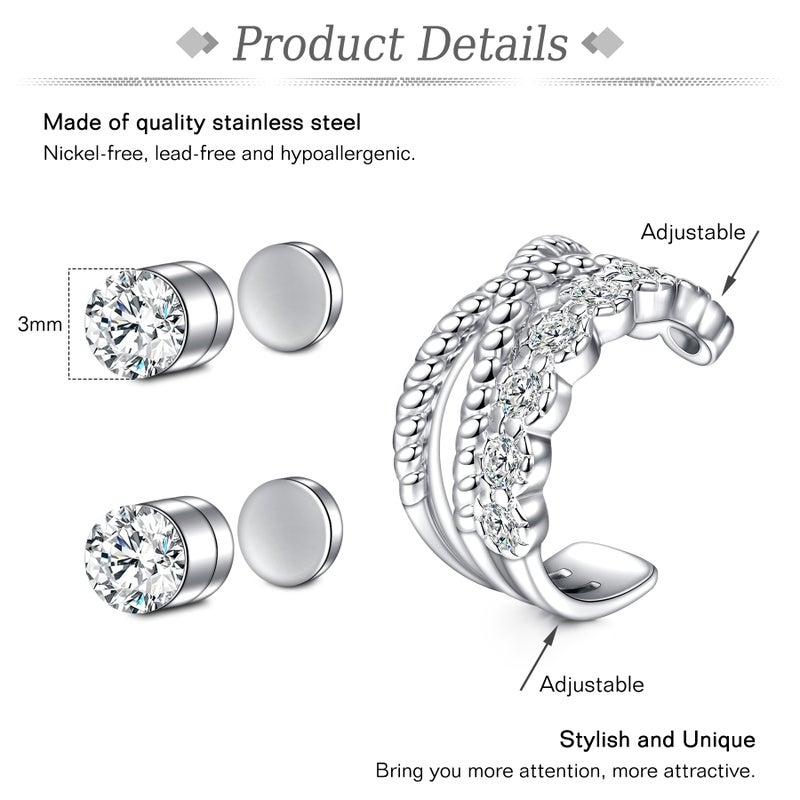 JFORYOU Ear Cuff for Women Non-Piercing Clip On Cartilage Helix Wrap Earrings Magnetic Fake Helix Conch Ear Stud - Image 3