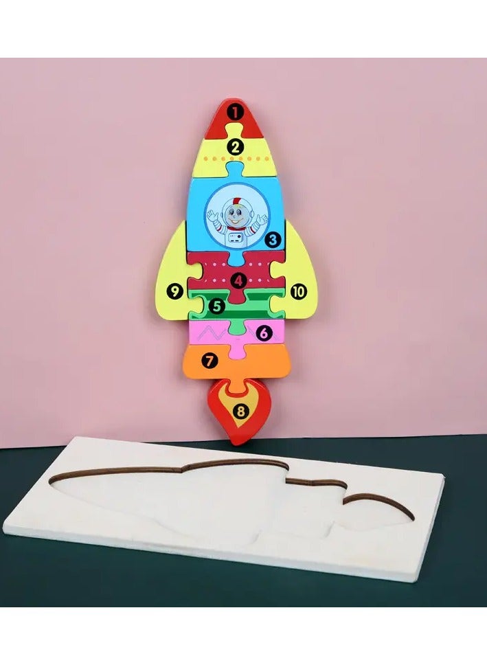 لعبة أحجية لغز علي شكل صاروخ خشبية موتيسوري للأطفال - Image 2