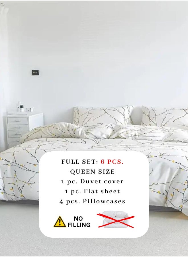LUNA Home Queen size 6 pieces twigs print duvet cover set, beige color.  - Image 2