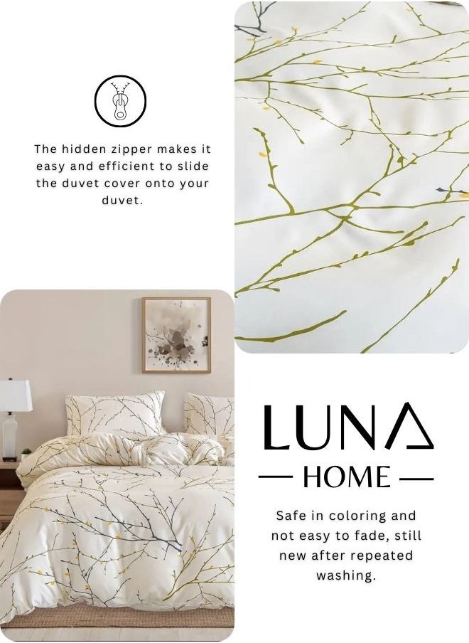 LUNA Home Queen size 6 pieces twigs print duvet cover set, beige color.  - Image 5