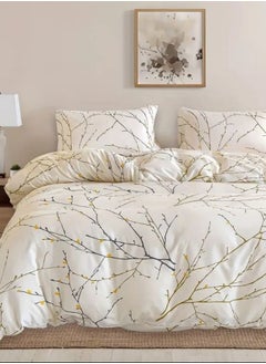 LUNA Home Queen size 6 pieces twigs print duvet cover set, beige color.  - Image 1