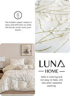 LUNA Home Queen size 6 pieces twigs print duvet cover set, beige color.  - Image 5