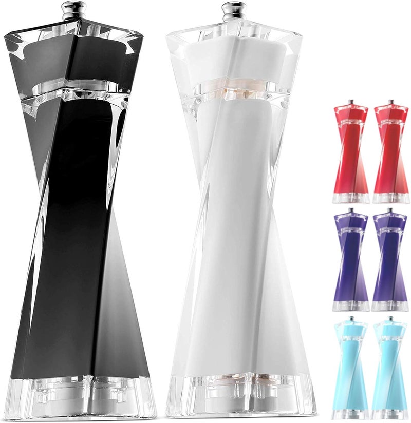 MITBAK Acrylic Black/White Salt and Pepper Grinders Set | Sea Salt and Pepper Mills Easy to Use and Equipped with Adjustable Coarseness And Ceramic Mechanism| Unique Kitchen | Premium Quality - Image 1
