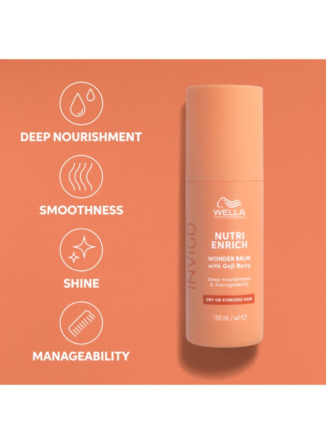 Wella Professionals Invigo Nutri-Enrich Wonder Balm - Leave-In Cream For Smoothness, Manageability And Movement In Dry Hair (150 Ml) - Image 3