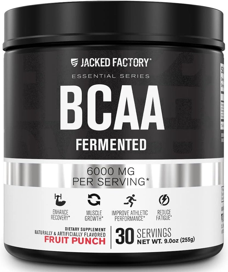 Jacked Factory BCAA Powder Fermented  6g Branched Chain Essential Amino Acid Supplement for Improved Muscle Recovery Reduced Fatigue Increased Strength Muscle Growth  30 Servings Fruit Punch - Image 1