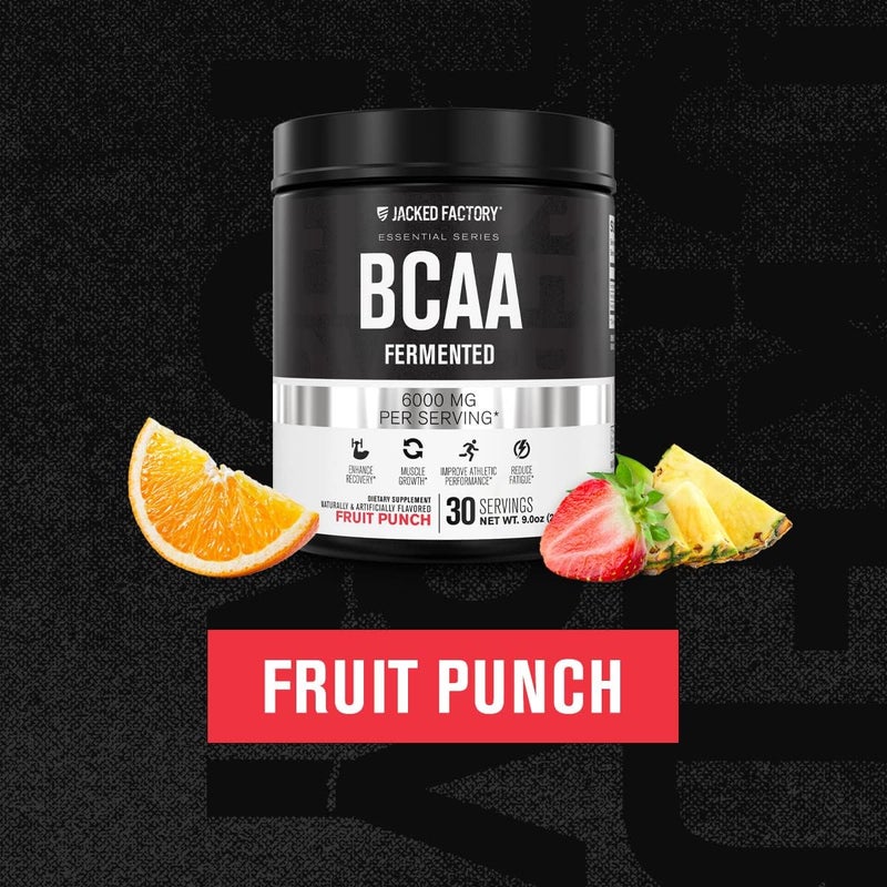 Jacked Factory BCAA Powder Fermented  6g Branched Chain Essential Amino Acid Supplement for Improved Muscle Recovery Reduced Fatigue Increased Strength Muscle Growth  30 Servings Fruit Punch - Image 2