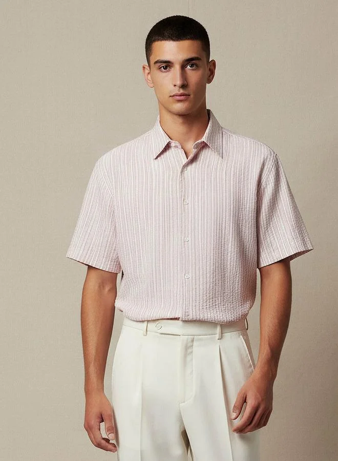 Splash FAV Men Regular Fit Collared Striped Short Sleeves Shirt