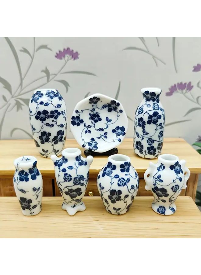 Blueman 7 Piece Set Miniature Blue Ceramic Vases For Dollhouse Decorations - Image 2