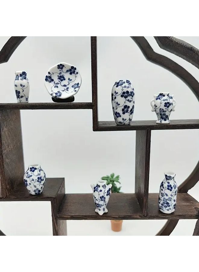 Blueman 7 Piece Set Miniature Blue Ceramic Vases For Dollhouse Decorations - Image 4