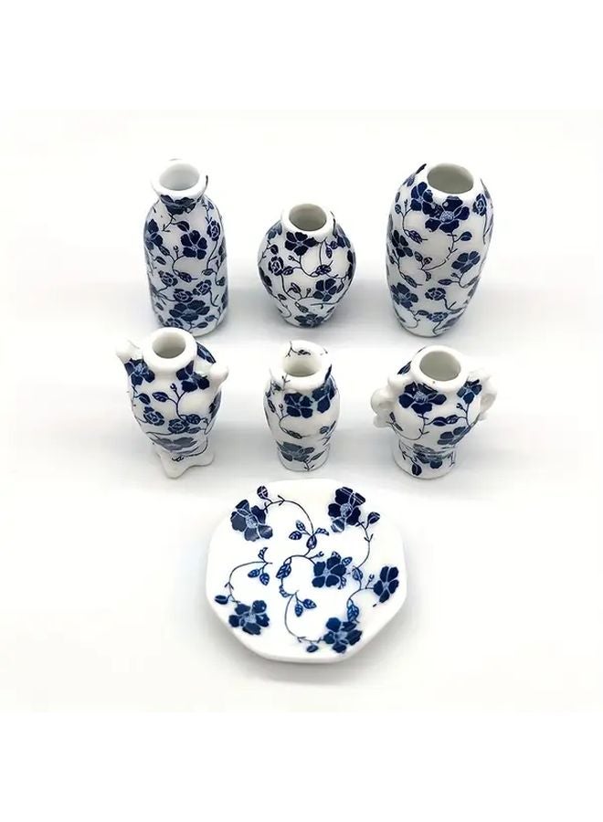 Blueman 7 Piece Set Miniature Blue Ceramic Vases For Dollhouse Decorations - Image 5