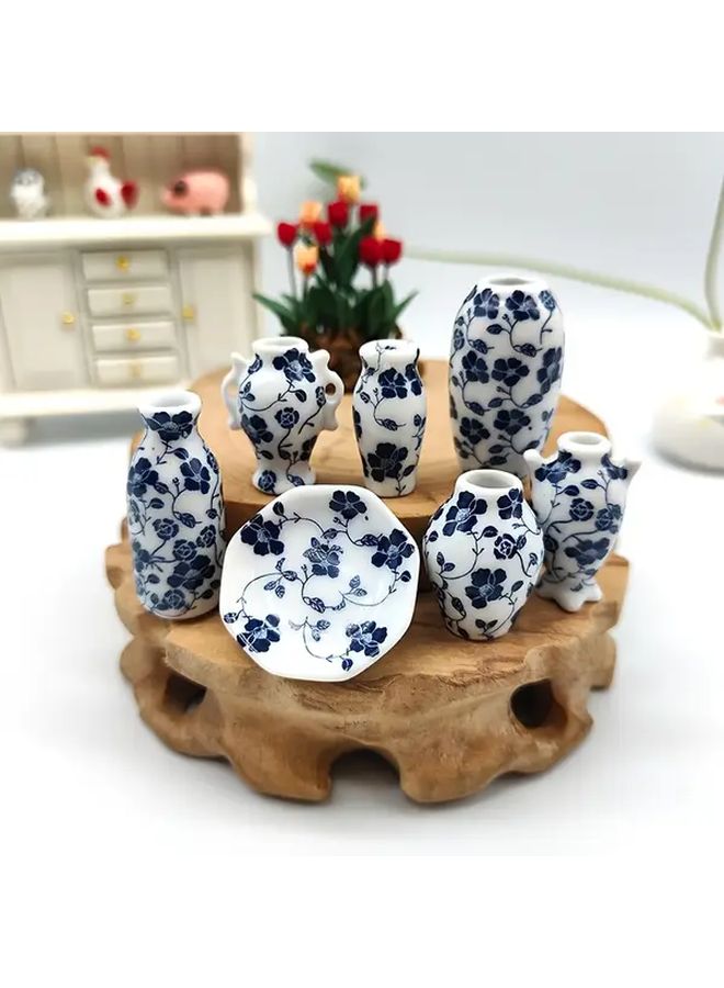 Blueman 7 Piece Set Miniature Blue Ceramic Vases For Dollhouse Decorations - Image 3