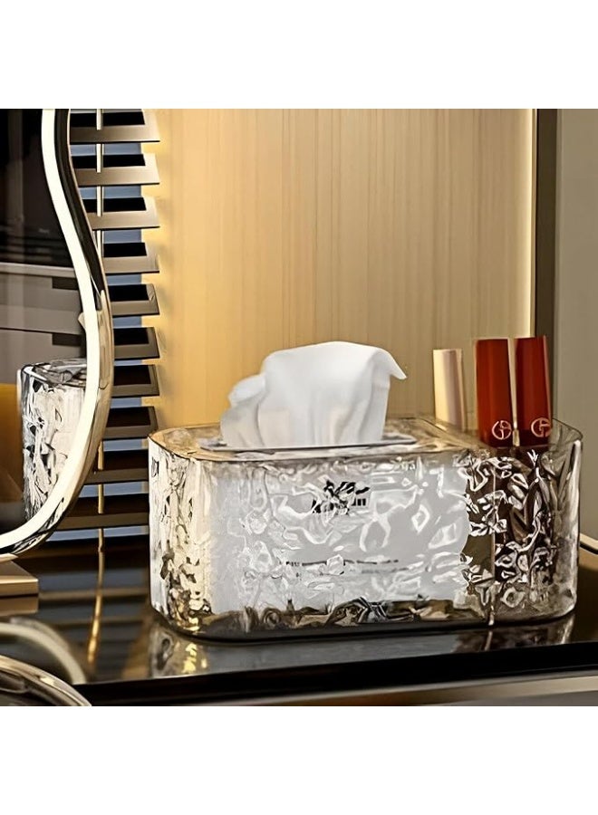 Spaceshoop Tissue Box Holder with Side Organizer Stylish Rectangular Tissue Dispenser for Creative Pattern Transparent Compact Design for Easy Use - Clear  - Image 3