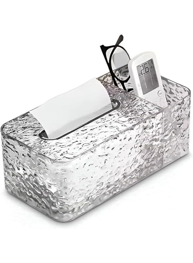 Spaceshoop Tissue Box Holder with Side Organizer Stylish Rectangular Tissue Dispenser for Creative Pattern Transparent Compact Design for Easy Use - Clear  - Image 1