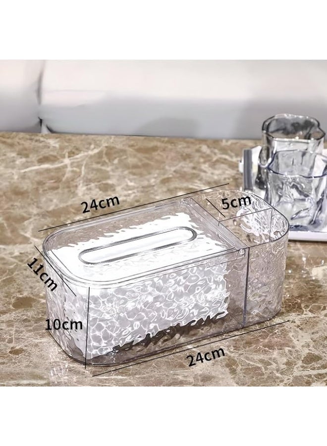 Spaceshoop Tissue Box Holder with Side Organizer Stylish Rectangular Tissue Dispenser for Creative Pattern Transparent Compact Design for Easy Use - Clear  - Image 5