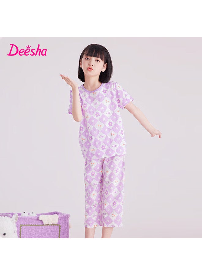 Deesha Deesha Girls' Thin Spring And Summer Mesh Breathable Antibacterial Pure Cotton Air-conditioned Home Wear Set For Big Girls - Image 3
