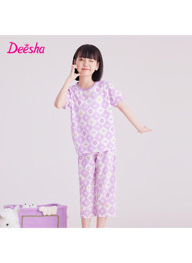 Deesha Deesha Girls' Thin Spring And Summer Mesh Breathable Antibacterial Pure Cotton Air-conditioned Home Wear Set For Big Girls - Image 2