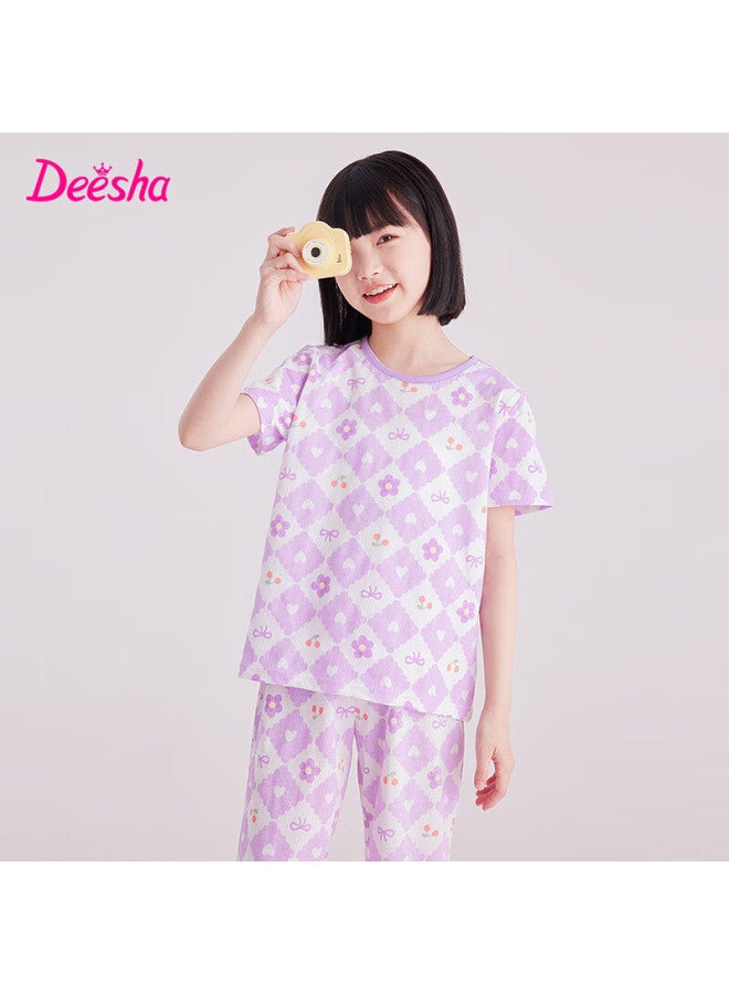 Deesha Deesha Girls' Thin Spring And Summer Mesh Breathable Antibacterial Pure Cotton Air-conditioned Home Wear Set For Big Girls - Image 4