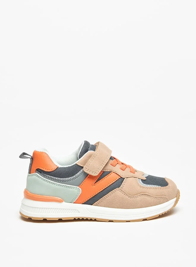 جونيورز Colourblock Sneakers with Hook and Loop Closure