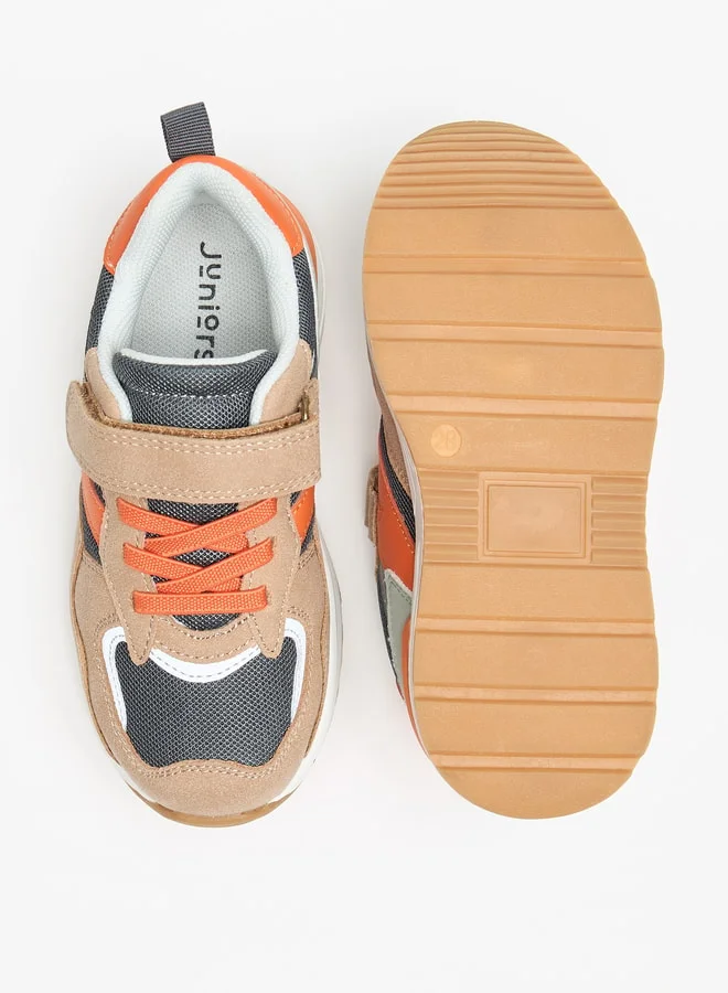 جونيورز Colourblock Sneakers with Hook and Loop Closure