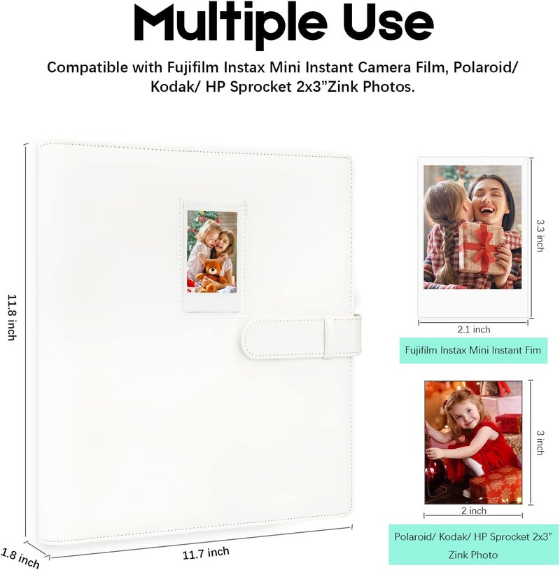 Veicevol 640 Pockets Photo Album for Fujifilm Instax Mini Camera, Leather Cover, Photo Album for Instax Mini 12 11 9 40 90 8 7 Evo LiPlay Instant Camera, (White) - Image 3