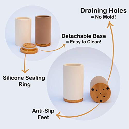 Matani Bamboo Toothbrush Holder Diatomite Tooth Brush Organizer - Storage Stand for Small Bathroom & Counter - Removable Base & Drain Holes, Water-Absorbent & Quick-Drying (Grey & Light Grey) - Image 2
