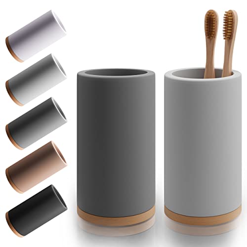 Matani Bamboo Toothbrush Holder Diatomite Tooth Brush Organizer - Storage Stand for Small Bathroom & Counter - Removable Base & Drain Holes, Water-Absorbent & Quick-Drying (Grey & Light Grey) - Image 1