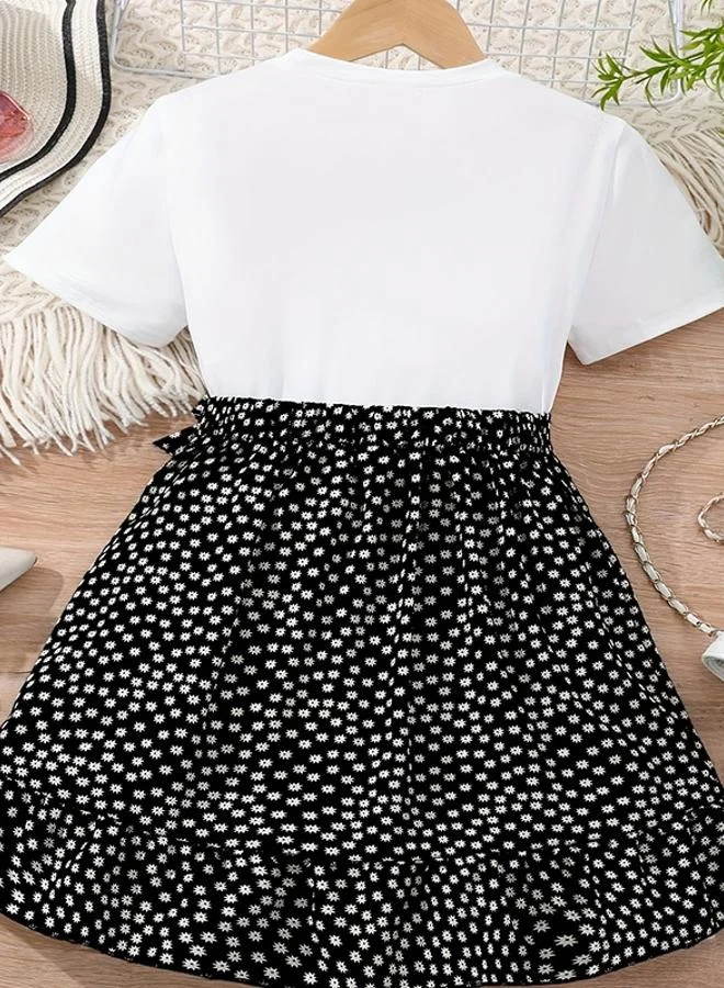 تايك تو Girls Graphic Print T-Shirt and Wrap Skirt Set