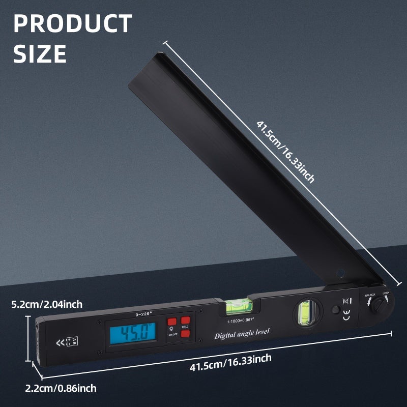 Digital Angle Finder Protractor 225 Degree Backlight LCD Digital Angle Ruler With Data Hold Function Horizontal And Vertical Bubble Level Black - Image 2