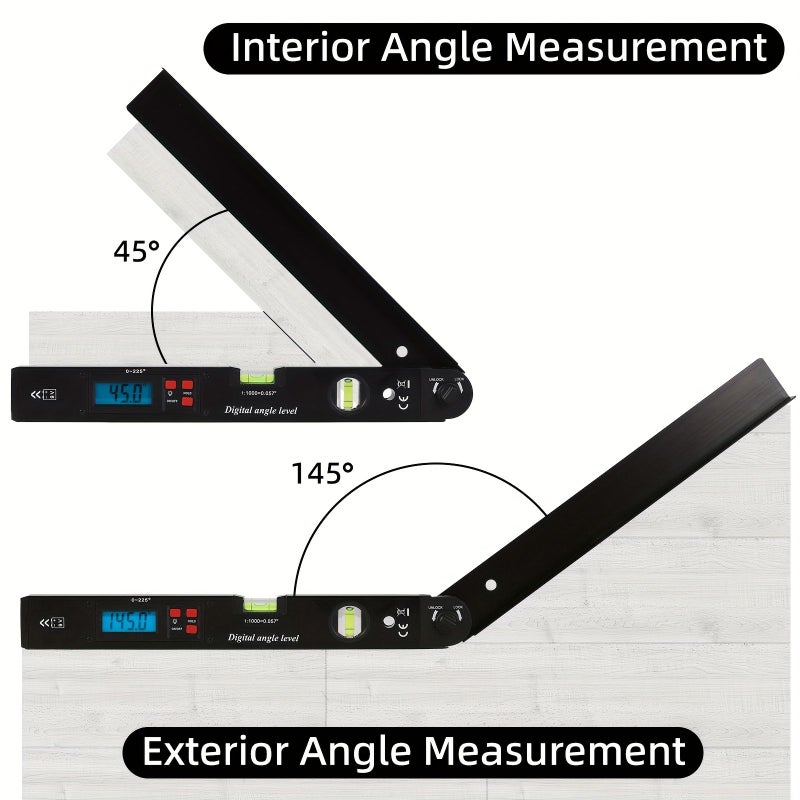 Digital Angle Finder Protractor 225 Degree Backlight LCD Digital Angle Ruler With Data Hold Function Horizontal And Vertical Bubble Level Black - Image 3