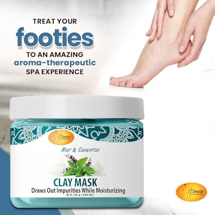 SPA REDI - Clay Mask, Mint and Eucalyptus, 16 Oz - Pedicure and Body Deep Cleansing, Skin Pore Purifying, Detoxifying and Hydrating - Image 4
