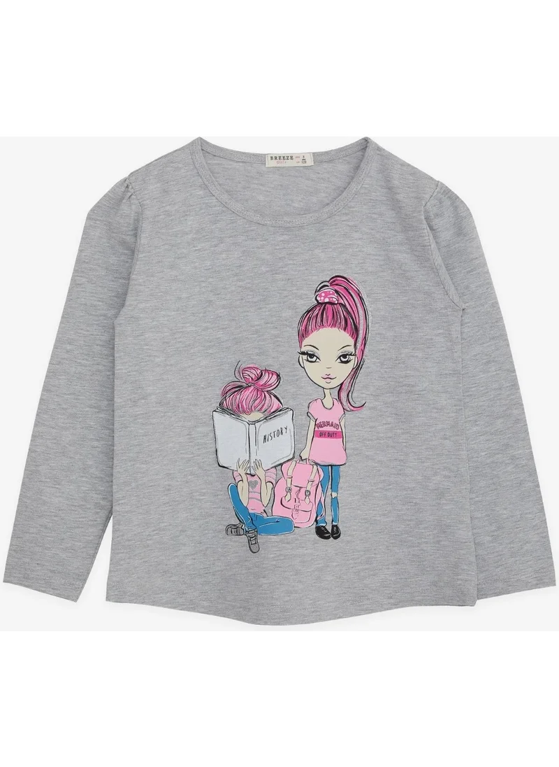 بريز Girl's Long Sleeve T-Shirt Girl Looks 4-9 Years, Gray Melange