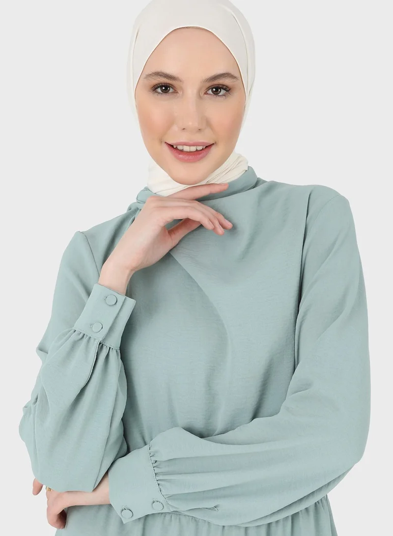 Refka by modanisa Shawl Neck Tiered Dress