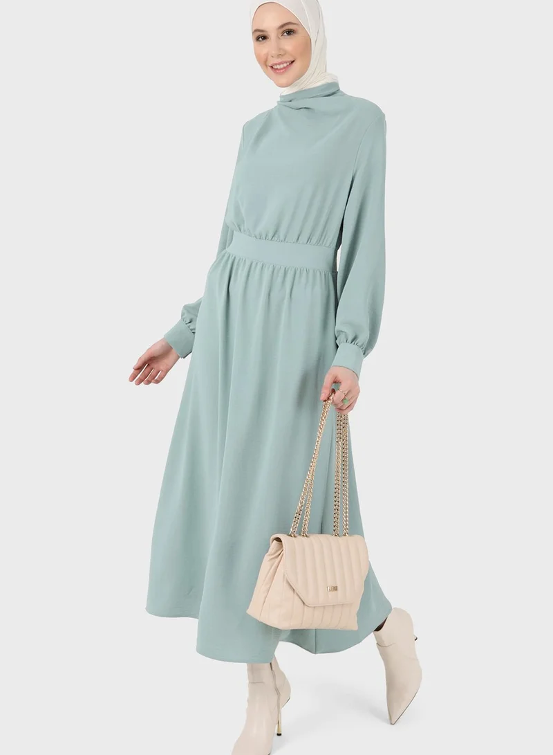Refka by modanisa Shawl Neck Tiered Dress