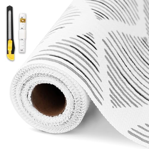 GTJ Drawer and Shelf Liner for Kitchen CabinetNonAdhesive Cabinet Liner 12in x 20FTWaterproof Shelf Paper NonSlip Mats Cupboard Liners Contact Protect DresserShelvesTableSquare Stripes - Image 1