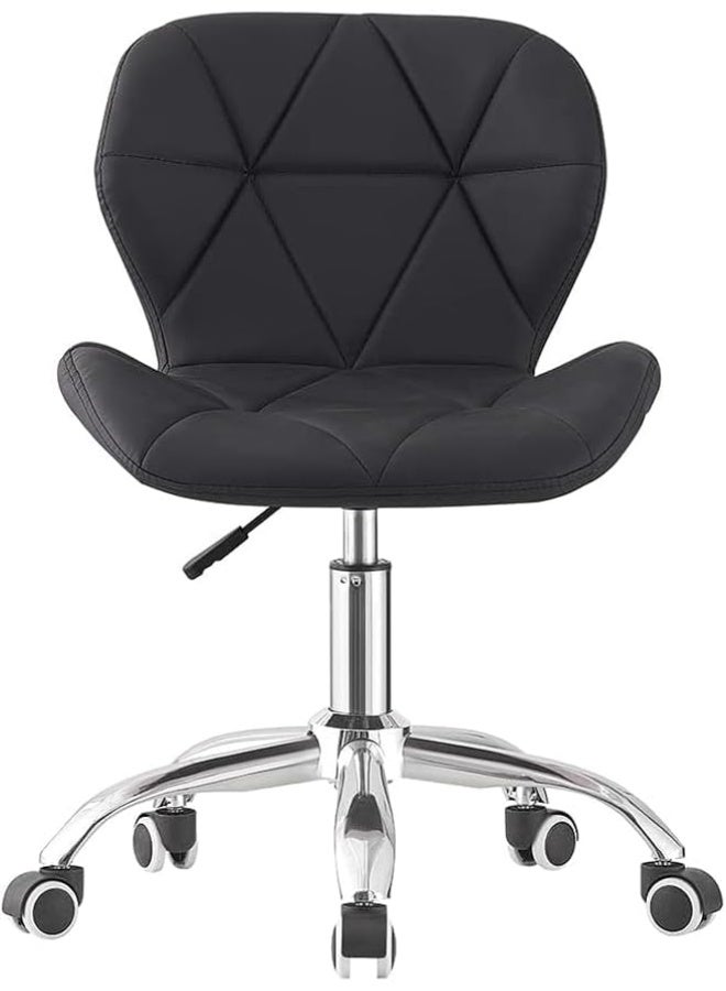 Modern Desk Chair – Comfortable Study Swivel Home Chair, Height Adjustable, PU Leather with Chrome Legs (Black, 1 Piece) - Image 1