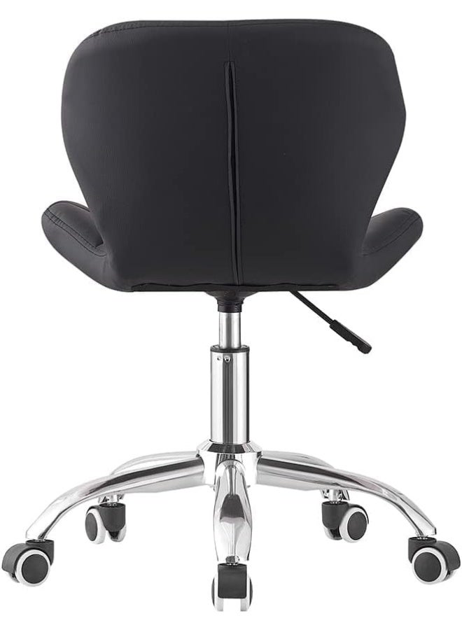 Modern Desk Chair – Comfortable Study Swivel Home Chair, Height Adjustable, PU Leather with Chrome Legs (Black, 1 Piece) - Image 4