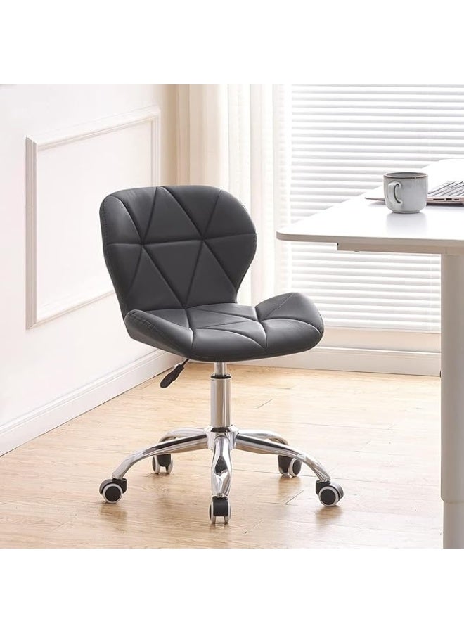Modern Desk Chair – Comfortable Study Swivel Home Chair, Height Adjustable, PU Leather with Chrome Legs (Black, 1 Piece) - Image 5