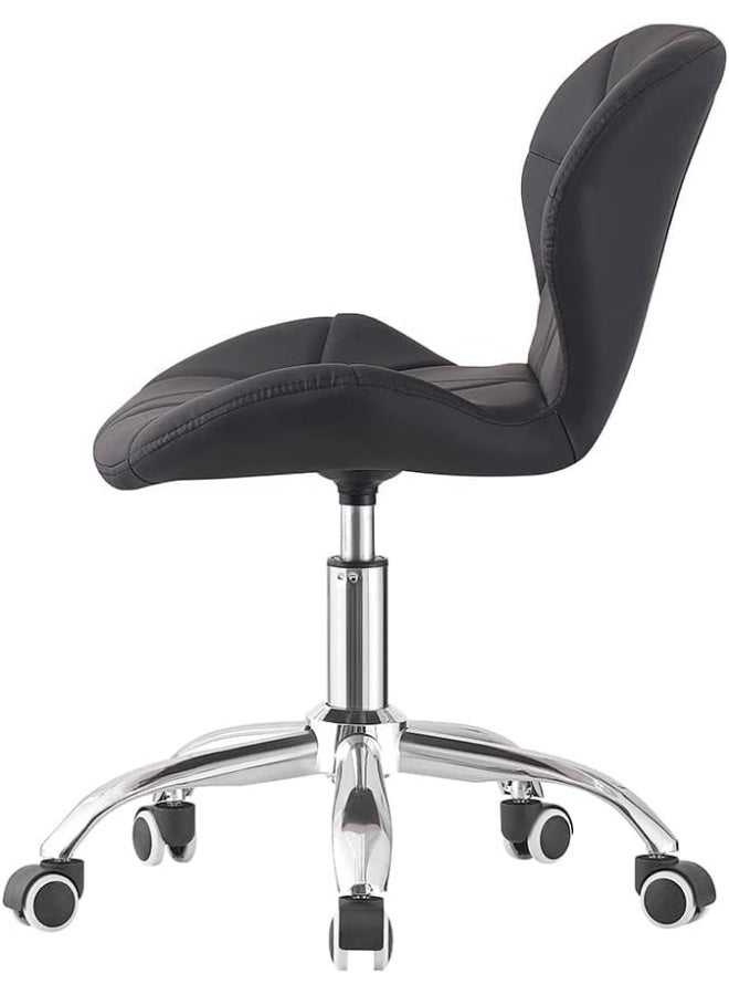 Modern Desk Chair – Comfortable Study Swivel Home Chair, Height Adjustable, PU Leather with Chrome Legs (Black, 1 Piece) - Image 2