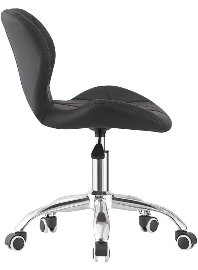 Modern Desk Chair – Comfortable Study Swivel Home Chair, Height Adjustable, PU Leather with Chrome Legs (Black, 1 Piece) - Image 3