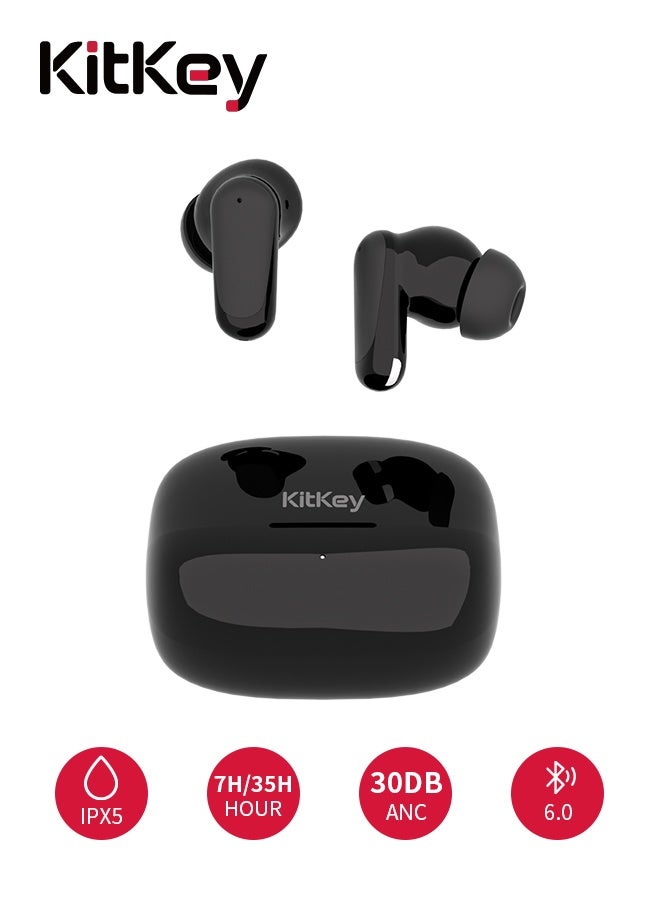 KitKey Korean Brand R7 Bluetooth Earbuds with ANC Noise Cancelling, True Wireless Earbuds, 13mm Deep Bass, Bluetooth 6.0, 35H Playtime, AI Clear Calls, IPX5 Waterproof Headphones – Black - Image 1