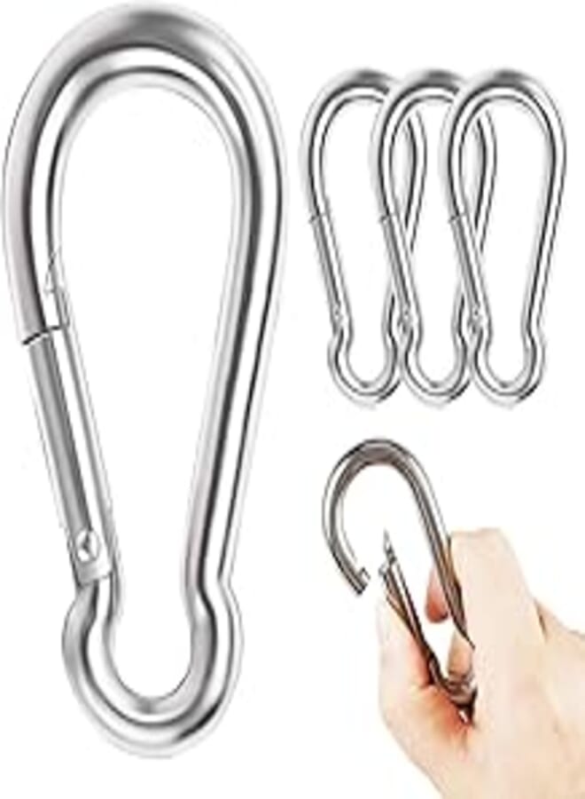 Rainmae 4 PCS M8 Carabiner Clip,High Strength 304 Stainless Steel Locking Carabiner Keychain Heavy Duty Loaded Snap Hook for Home, Camping, Fishing, Hiking, Traveling