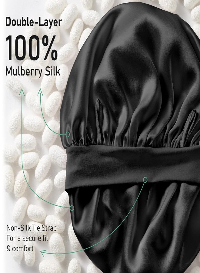 LitBear 100% Mulberry Silk Bonnet for Sleeping Women, 6A 22 Momme, Large Double-Layer Silk Hair Wrap with Tie Band, Non-Slip Turban, Includes Silk Scrunchie - Image 4