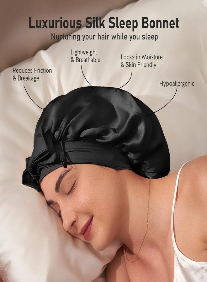 LitBear 100% Mulberry Silk Bonnet for Sleeping Women, 6A 22 Momme, Large Double-Layer Silk Hair Wrap with Tie Band, Non-Slip Turban, Includes Silk Scrunchie - Image 2