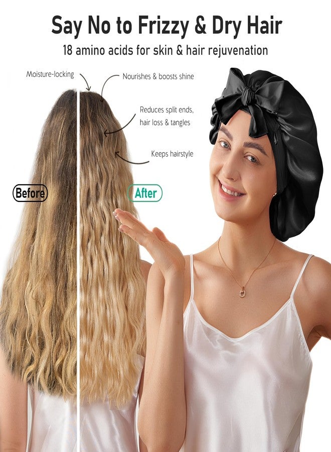 LitBear 100% Mulberry Silk Bonnet for Sleeping Women, 6A 22 Momme, Large Double-Layer Silk Hair Wrap with Tie Band, Non-Slip Turban, Includes Silk Scrunchie - Image 3