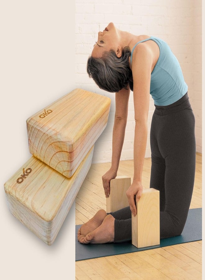OKO Wooden Yoga Block, Pure Pine Wood Handstand Block, Support Brick to Deepen Poses, Improve Strength and Flexibility, Great for Yoga, Workout, Fitness & Gym - Brown | Pack Of - 2 | - Image 1