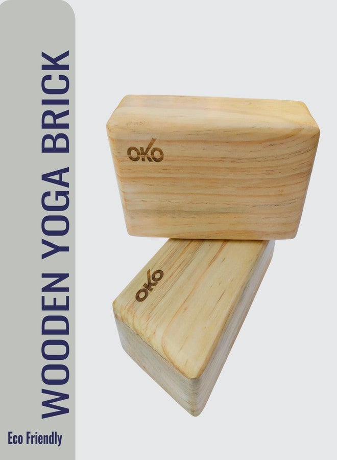 OKO Wooden Yoga Block, Pure Pine Wood Handstand Block, Support Brick to Deepen Poses, Improve Strength and Flexibility, Great for Yoga, Workout, Fitness & Gym - Brown | Pack Of - 2 | - Image 2