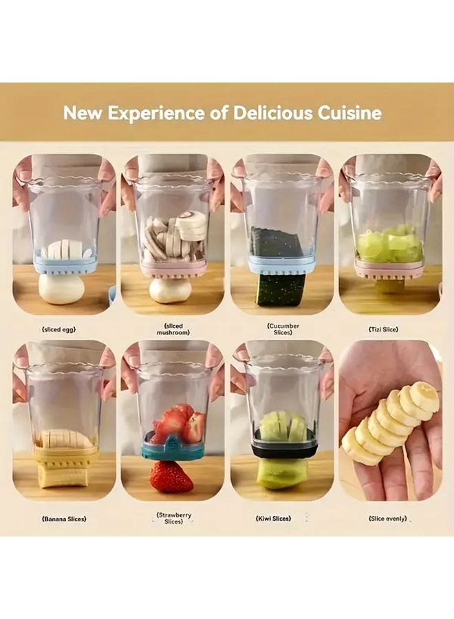 Green 8 Blade Stainless Steel Fruit Vegetable Cheese Slicer Manual Press with Container - Image 4